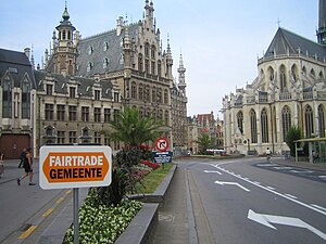 Sign announcing Leuven's Fair Trade Town status