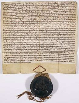 The Charter of the Forest re-issued in 1225, held by the British Library Forest-charter-1225-C13550-78.jpg