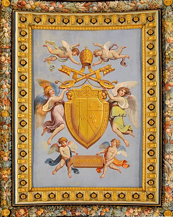 Freska se znakem papeže Pia VII. na stropě Vatikánské apoštolské knihovny