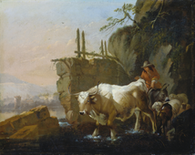 家畜に小川を渡らせる農夫　(1670) シュテーデル美術館