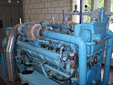 Holset turbocharger (x2), on 450 hp (340 kW) V12 Kromhout diesel engine Holsetturbo2.jpg