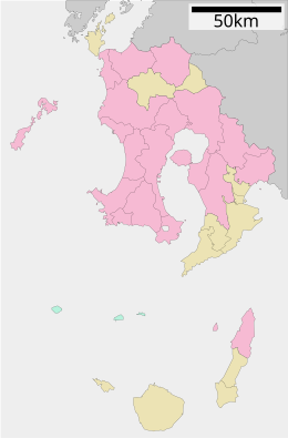 さつま町立鶴田中学校の位置（鹿児島県内）