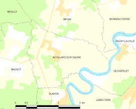 Mapa obce Auvillars-sur-Saône