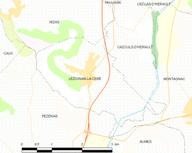 Mapa obce Lézignan-la-Cèbe