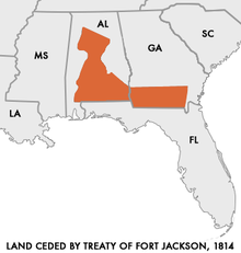 На карте показаны темно-оранжевые участки земли, переданные индейцами