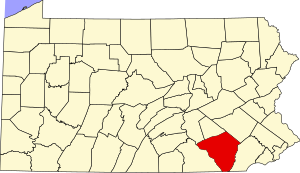 Карта Пенсильвании с выделением округа Ланкастер