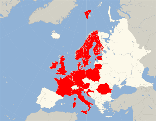 Map of Europe showing countries where mephedrone is illegal, correct as of August 2010