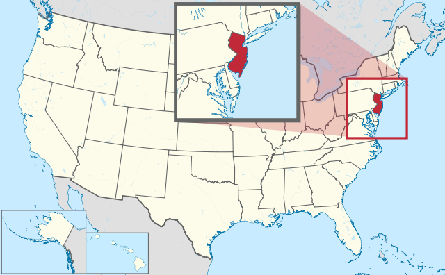 地圖中高亮部分為新澤西州
