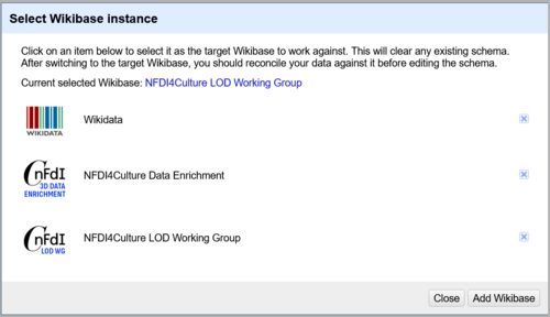 OpenRefine select Wikibase interface