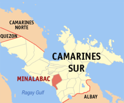 Map of Camarines Sur showing the location of Minalabac