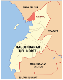 Mapa ng Shariff Kabunsuan (dating unang distrito ng Maguindanao) na nagpapakita sa lokasyon ng Matanog.