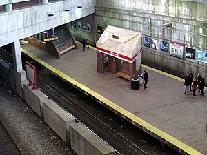 Quincy Adams station platform from above, January 2016.JPG
