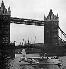 A Short Sunderland of No. 201 Squadron RAF moored at Tower Bridge during the 1956 commemoration of the Battle of Britain SHort Sunderland V DP198 201.A Tower Br 16.09.56 edited-3.jpg