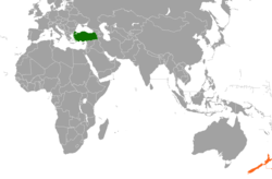 Map indicating locations of Turkey and New Zealand