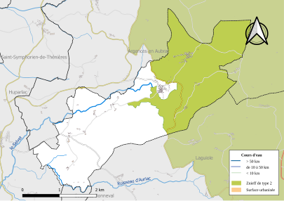 Carte de la ZNIEFF de type 2 (« versant occidental des monts d'Aubrac »).