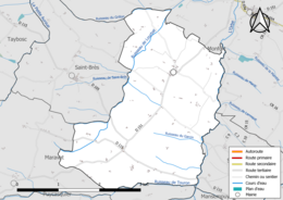 Carte en couleur présentant le réseau hydrographique de la commune