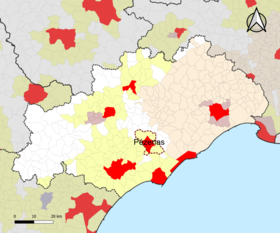 Localisation de l'aire d'attraction de Pézenas dans le département de l'Hérault.