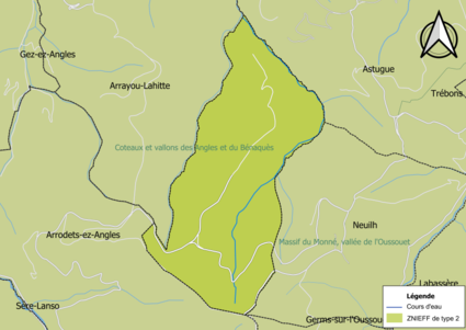 Carte de la ZNIEFF de type 2 sur la commune.