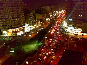 Abbas El Akad Street in , Greater Cairo, at ni...