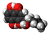 Svart = C, Röd = O, Vit = H