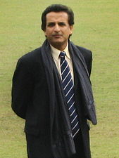 Former Bangladesh opener and present TV commentator Athar Ali Khan examining Mirpur ground before 3rd ODI between Bangladesh and Zimbabwe in January 2009