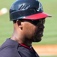 In 2008, it was made mandatory for on-field MLB coaches to wear helmets. Bo Porter, former coach for the Atlanta Braves, is photographed with an on-field helmet in 2015. Bo Porter profile picture spring training 2015.jpg