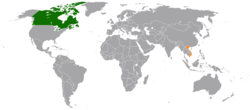 Map indicating locations of Canada and Vietnam