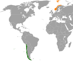 Карта с указанием местоположения Чили и Норвегии