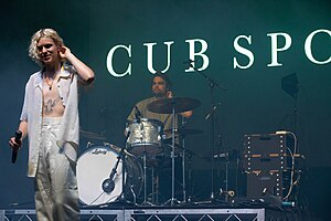 Cub Sport performing at Falls Festival in Byron Bay, 2019. (L-R): Tim Nelson, Dan Puusaari.