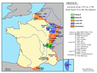 Territoriale Entwicklung des Königreichs Frankreich ab 1552