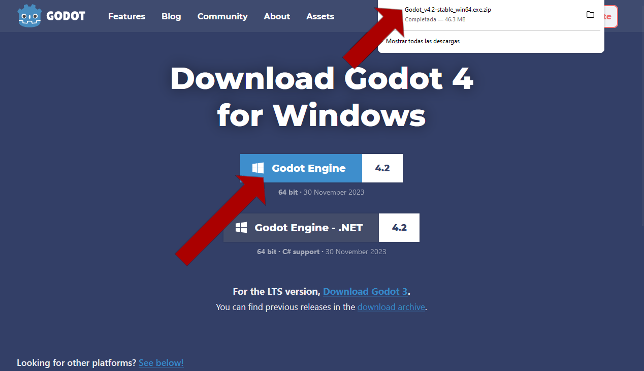 Descarga de Godot 4.2.1