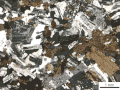 Sección delgada de granodiorita cos polarizadores cruzados.