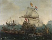 Hendrik Cornelisz. Vroom (1566-1640), Hollandse schepen overzeilen Spaanse galeien onder de Engelse kust, 3 oktober 1602, 1617