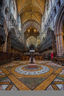 The choir stalls inside the cathedral Inside view of chester cathedral.jpg