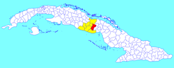 Jatibonico municipality (red) within Sancti Spíritus Province (yellow) and Cuba