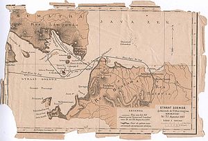 Selat Sunda antara pulo Sumatra jeung pulo Jawa taun 1890, jieunan RA Sandick.