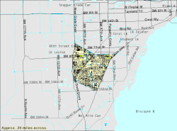 U.S. Census Bureau map of Kendall CDP showing boundaries