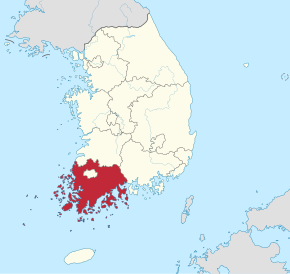 Poziția regiunii Jeolla de Sud