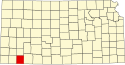 Harta statului Kansas indicând comitatul Seward