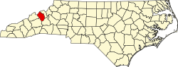 map of North Carolina highlighting Yancey County