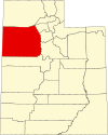 Mapa de Utah con la ubicación del condado de Tooele