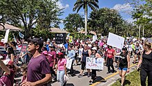 Students from Marjory Stoneman Douglas High School, parents, and others march in the March for Our Lives protest in Parkland, Florida, in 2018 March For Our Lives Parkland 2018.jpg