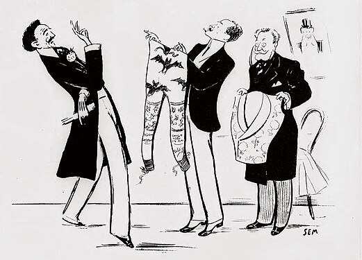 1902: Montesquiou und Yturri suchen bei Charvet Kleidungsstücke aus (Karikatur in La Vie parisienne)