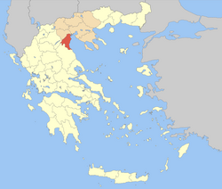 中央マケドニア地方におけるピエリア県の位置
