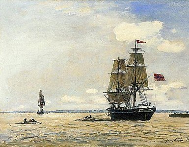 Navire norvégien sortant du port de Honfleur (1865).