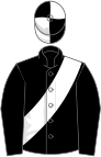 Black, white sash, quartered cap