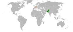 Mapo indikante lokojn de Pakistano kaj Svislando