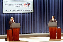Walter Mondale (left) and Ronald Reagan during the 1984 United States presidential debates President Ronald Reagan and Walter Mondale during the presidential debate on foreign policy in Louisville.jpg
