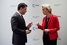 President of Ukraine Volodymyr Zelenskyy and President of the European Commission Ursula von der Leyen meet in Germany, 19 February 2022.jpg