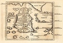 Ptolemy's world map of Ceylon, first century CE, in a 1535 publication Ptolemy's Taprobana.jpg